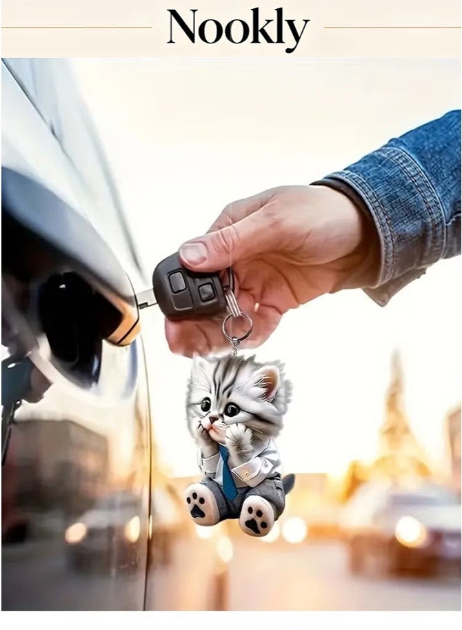 nookly Cute Cat Car Mirror Accessory, Double-Sided Printed Acrylic Charm for Car Keys Bags - Image 3