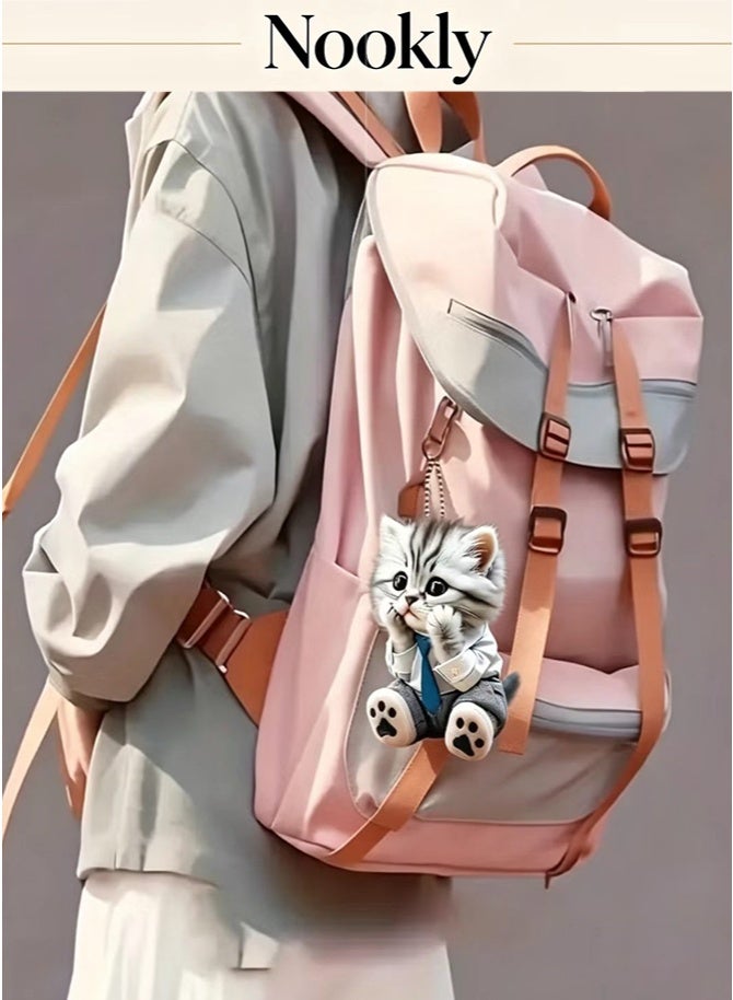 nookly Cute Cat Car Mirror Accessory, Double-Sided Printed Acrylic Charm for Car Keys Bags - Image 4