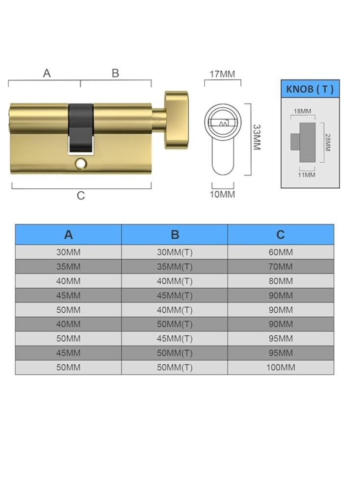 Midwest - 70mm(35T/35) Brass Euro Cylinder Lock,Door Barrel Lock,Thumbturn Knob with 3 Standard Keys,Anti-Pick,Anti-Bump,Anti Drill,High Security for UPVC,Wooden,Composite Doors - Image 1