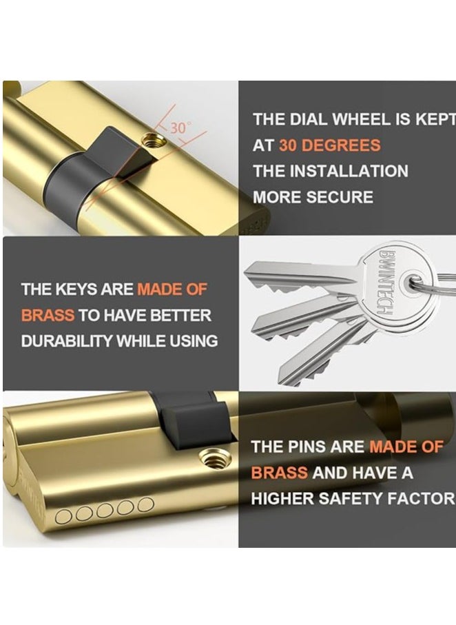 Midwest - 70mm(35T/35) Brass Euro Cylinder Lock,Door Barrel Lock,Thumbturn Knob with 3 Standard Keys,Anti-Pick,Anti-Bump,Anti Drill,High Security for UPVC,Wooden,Composite Doors - Image 1