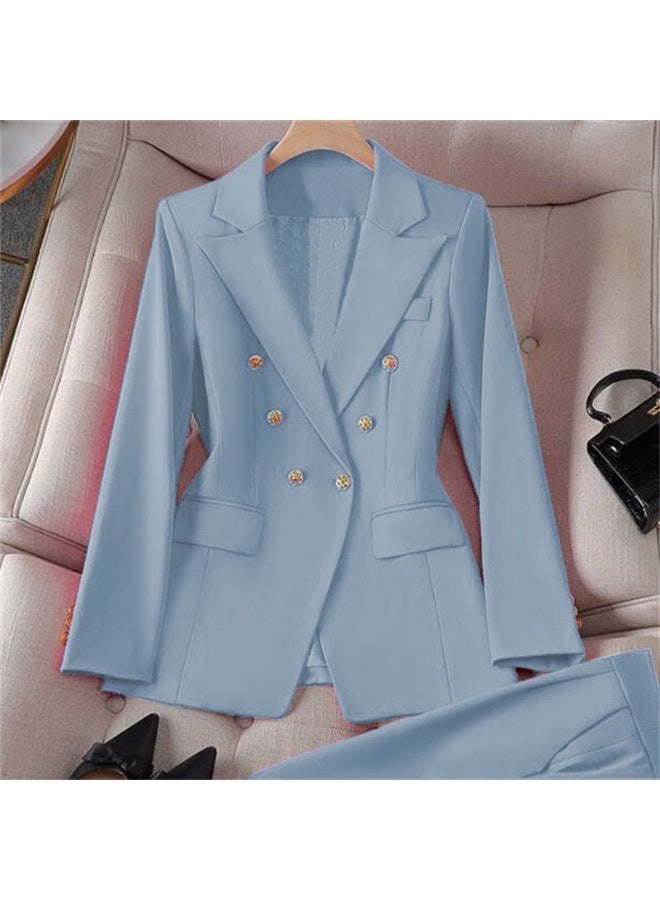 Royal Blue Slim-Fit Suit Women'S Metal Double-Breasted Elegant Commuter Waist Business Suit Jacket - Image 1