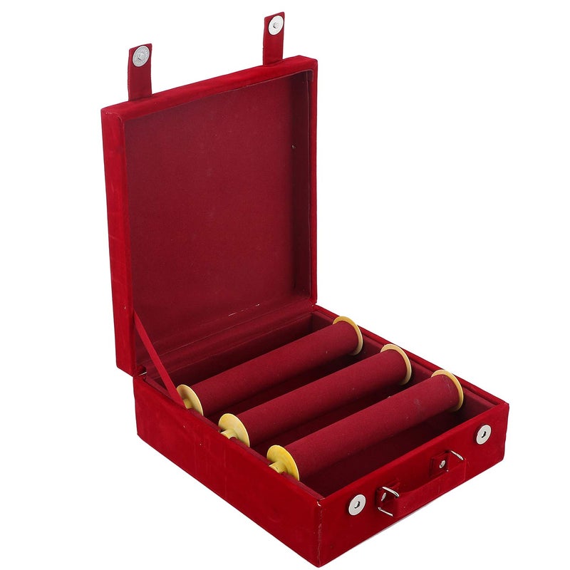 Kuber Industries Kuber Industries Wooden 3 Rod Velvet Bangle Storage Box CTKTC22736 (Maroon)(Square)  - Image 3