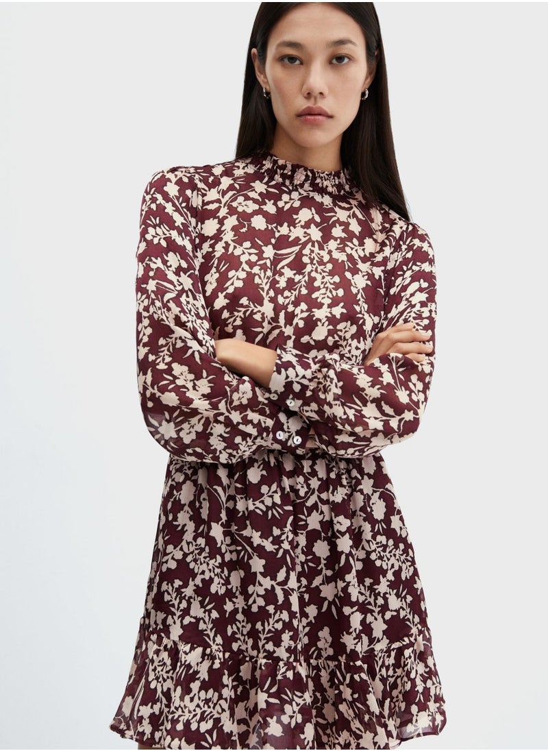 MANGO - Floral Print Ruched Waist Dress - Image 1