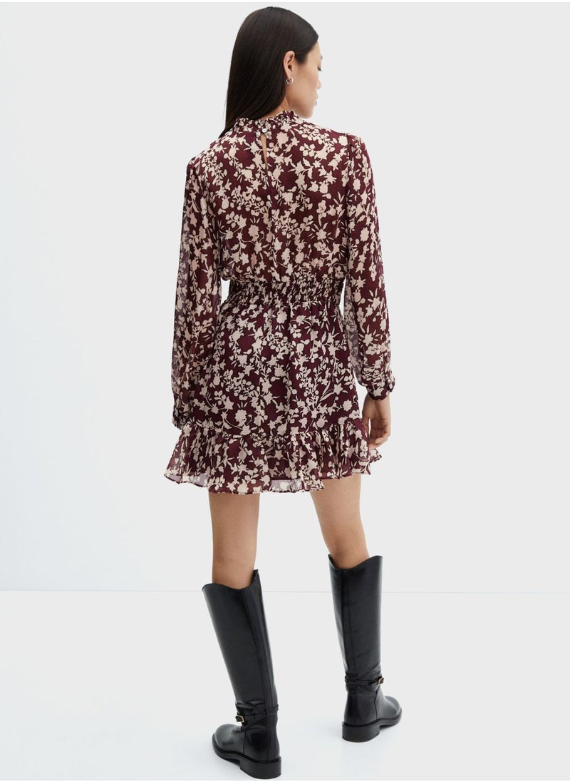 MANGO - Floral Print Ruched Waist Dress - Image 1