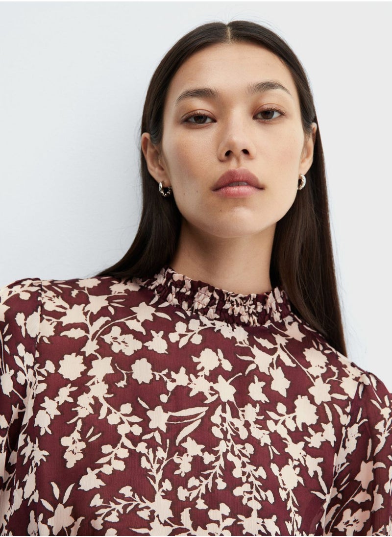 MANGO - Floral Print Ruched Waist Dress - Image 1