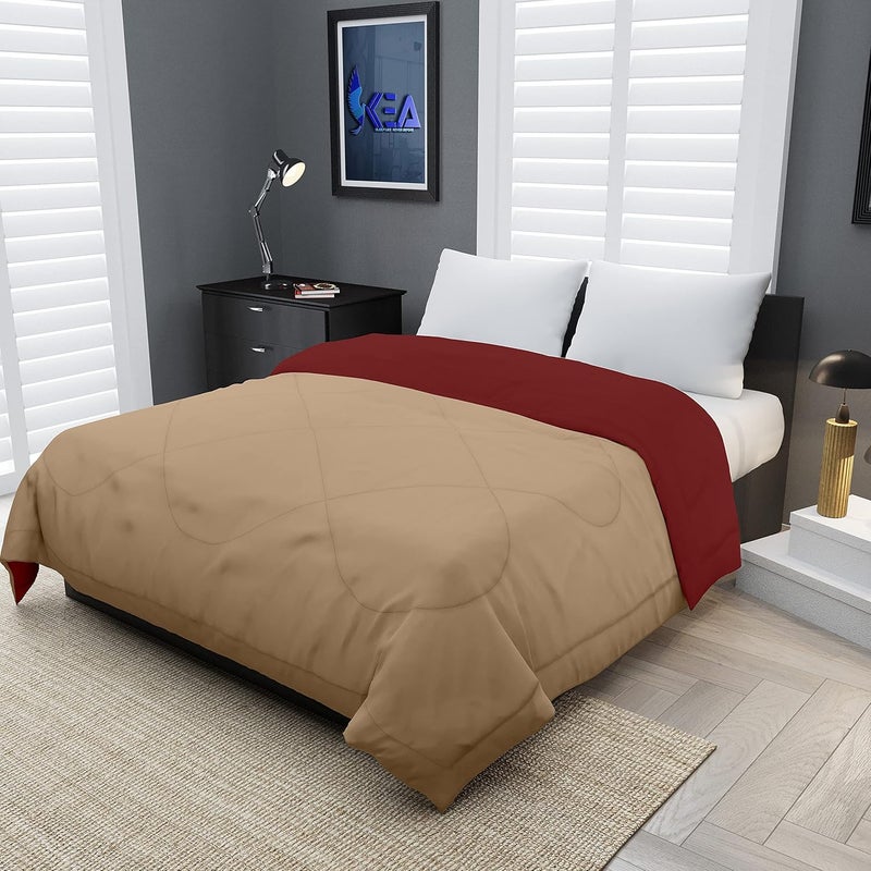 KEA KEA Microfibre Reversible Single Bed ComforterDuvet for All WeatherTaupe Maroon 250 GSMComforter Single  - Image 1