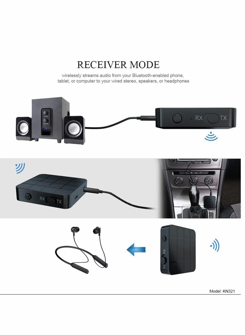 Excefore Bluetooth 5.0 Audio Transmitter Receiver Adapter, 2-in-1 Wireless 3.5mm Audio Adapter, APTX Low Latency Stereo Audio Adapter for Home Sound System TV PC Tablet Speaker Headphone, 1 Pcs  - Image 5