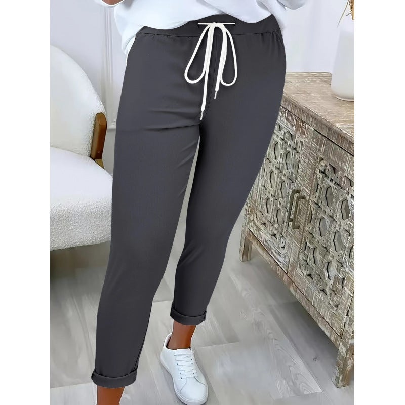 Women's Casual Tapered Drawstring Pants with Pockets - Image 2