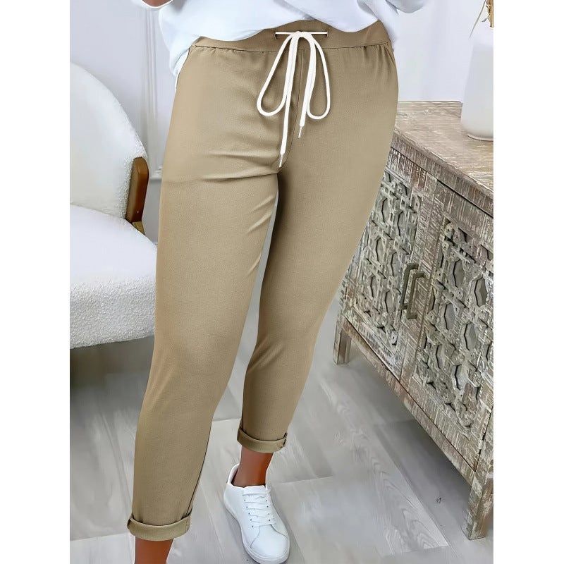Women's Casual Tapered Drawstring Pants with Pockets - Image 3