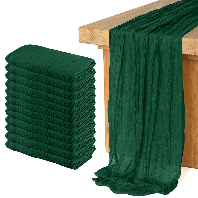KEEPSHOWING 12 Pack Cheesecloth Table Runner 10Ft Christmas Gauze Boho Table Runners for Wedding Decor Bridal Shower Decorations Baby Shower Party(35" x 120")(EmeraldGreen) - Image 1