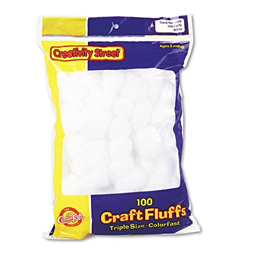 Creativity Street Cotton-Like Polyester Decorated Ball Craft Fluff, White 100 per Pack - Image 1