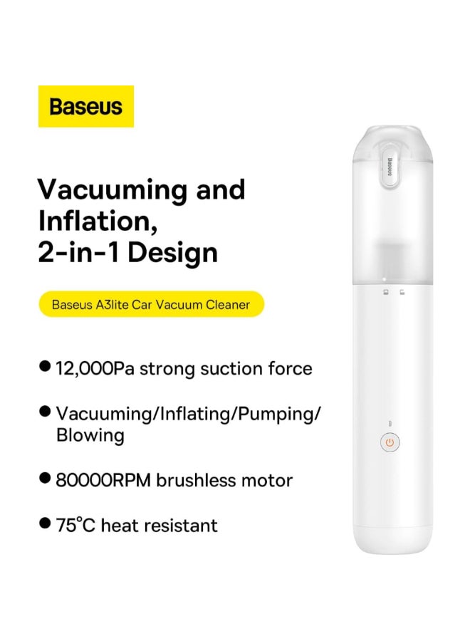 بيسوس مكنسة كهربائية للسيارة فائقة النحافة وخفيفة الوزن 12000 باسكال، بيضاء 29 × 5.4 × 5.4 سم VCAQ050002 - Image 3