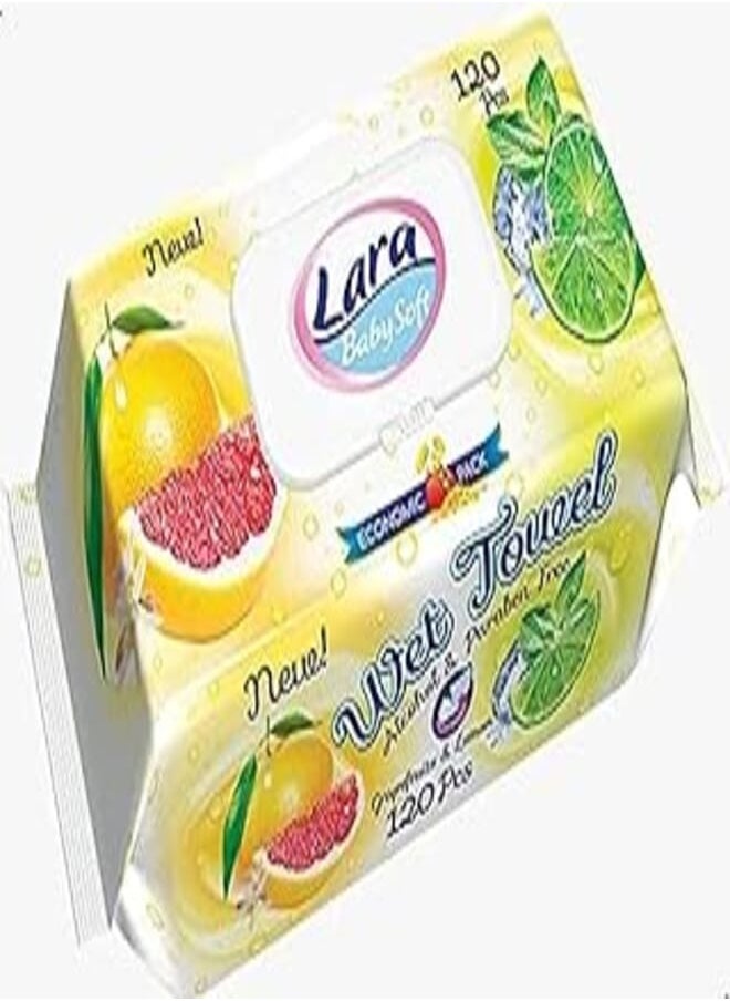 lara Lara Baby Soft Wet Wipes with Lemon Scent - 120 Pieces 