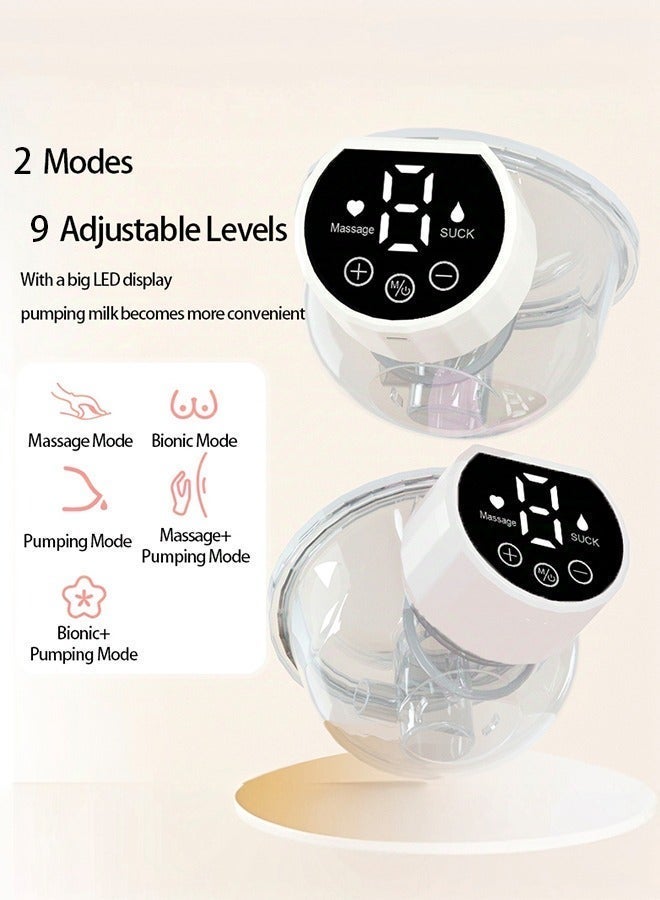 صورة العالمة مضخة حليب كهربائية قابلة للارتداء للأمهات المرضعات بدون استخدام اليدين – شاشة LED، وضعان و9 مستويات شفط، تشغيل هادئ، قابلة لإعادة الشحن، خالية من BPA، مانعة لارتجاع الحليب، سعة 180 مل - Image 5