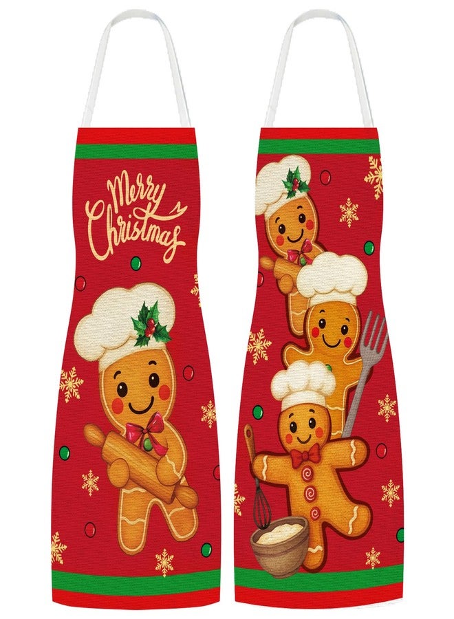 وولاين مآزر مطبخ قابلة للتعديل من والين، بتصميم رجل خبز الزنجبيل الأحمر الكلاسيكي، مناسبة لحفلات عيد الميلاد، طقم من قطعتين. - Image 1