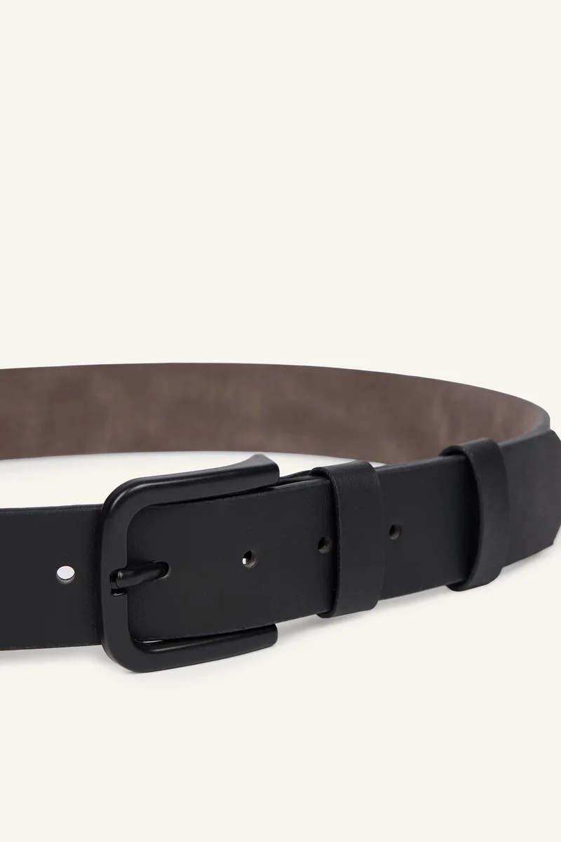 ديفاكتو Boy Rectangular Buckle Faux Leather Casual Black Belt