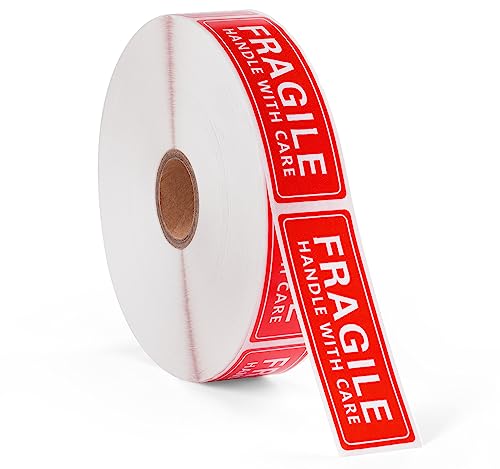 LuckyGuard 1 x 3 Inch Handle with Care 1000 Permanent Adhesive Fragile Stickers for Shipping Moving Glass Labels (1 Roll, 1000 Labels) - Image 1