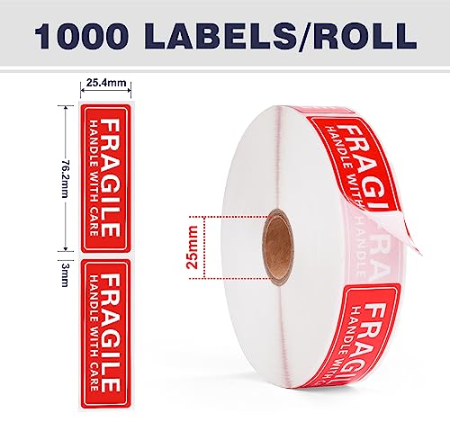 LuckyGuard 1 x 3 Inch Handle with Care 1000 Permanent Adhesive Fragile Stickers for Shipping Moving Glass Labels (1 Roll, 1000 Labels) - Image 2