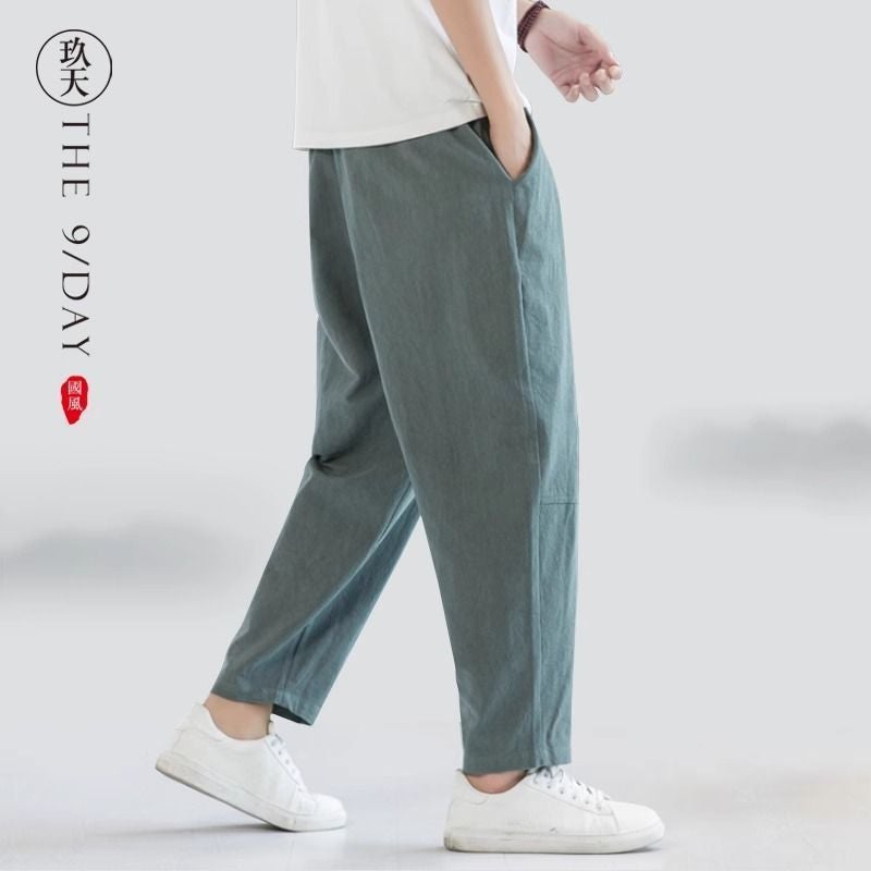 Summer Chinese Style Casual Pants Men'S Cotton And Linen Loose Linen Pants Fashionable Ankle-Length Pants All-Match Pants Straight Hallun - Image 5