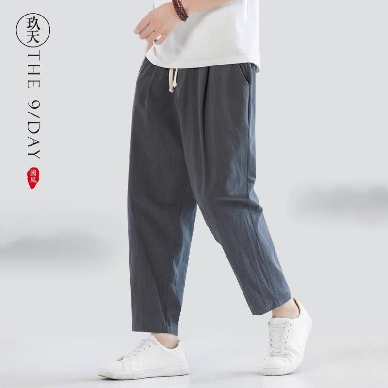 Summer Chinese Style Casual Pants Men'S Cotton And Linen Loose Linen Pants Fashionable Ankle-Length Pants All-Match Pants Straight Hallun - Image 4