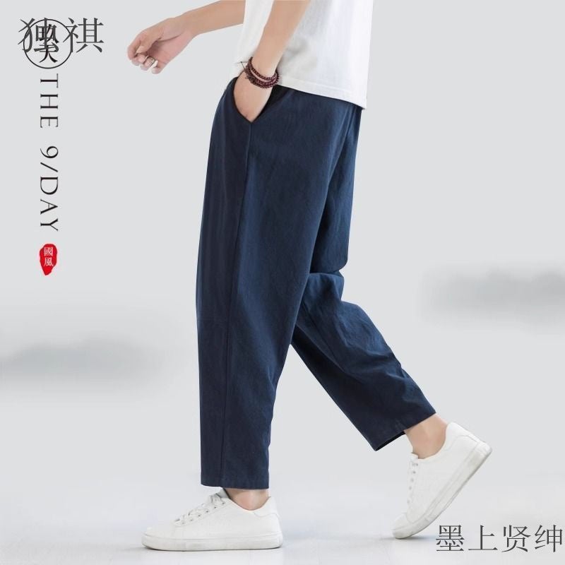 Summer Chinese Style Casual Pants Men'S Cotton And Linen Loose Linen Pants Fashionable Ankle-Length Pants All-Match Pants Straight Hallun - Image 2