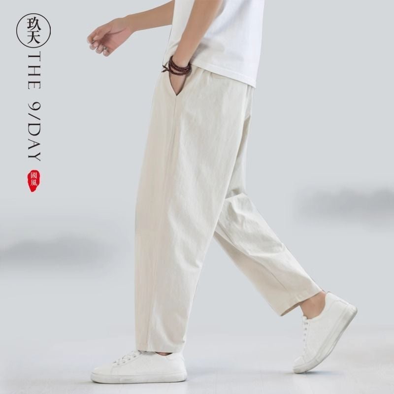 Summer Chinese Style Casual Pants Men'S Cotton And Linen Loose Linen Pants Fashionable Ankle-Length Pants All-Match Pants Straight Hallun - Image 1