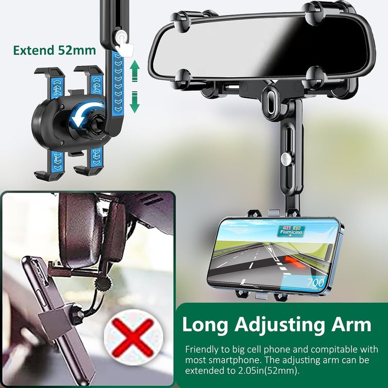 ILKCC Rearview Mirror Phone Holder for Car, 360Â° Rotating and Retractable Multifunctional Rear View Phone Mount, Upgraded Four Corners Fixed Anti-Shake Fit All Smartphones & Bigger Vehicle - Image 3