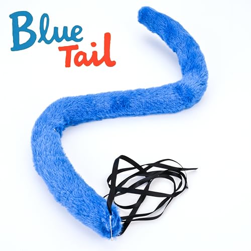 Merroyal Cat Ears Headband Balck Tail Set Halloween Accessory Cat Costume Accessories (Blue Headband+Tail+Love Clip) - Image 3