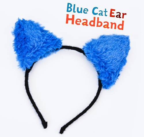 Merroyal Cat Ears Headband Balck Tail Set Halloween Accessory Cat Costume Accessories (Blue Headband+Tail+Love Clip) - Image 2