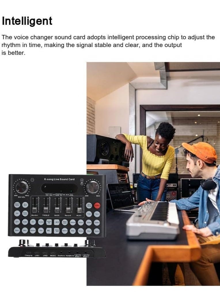 BORTONY - Sound Card F007 External Sound Card Multi-Voice Change Audio Mixer Adapter Card for Mobile Phone Computer Bluetooth Live Sound Card for Singing Recording Live Broadcast - Image 1