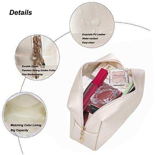 Sohynca PU Leather Cosmetic Bag for Women Minimalism Makeup Bag for Daily Use Portable Storage Purse Small Neat Cosmetic Pouch Water-resistant Toiletry Bag for Travel (Ivory White) - Image 5