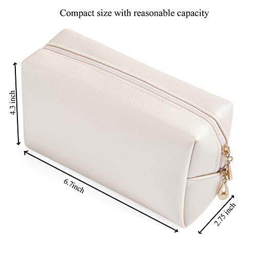 Sohynca PU Leather Cosmetic Bag for Women Minimalism Makeup Bag for Daily Use Portable Storage Purse Small Neat Cosmetic Pouch Water-resistant Toiletry Bag for Travel (Ivory White) - Image 2