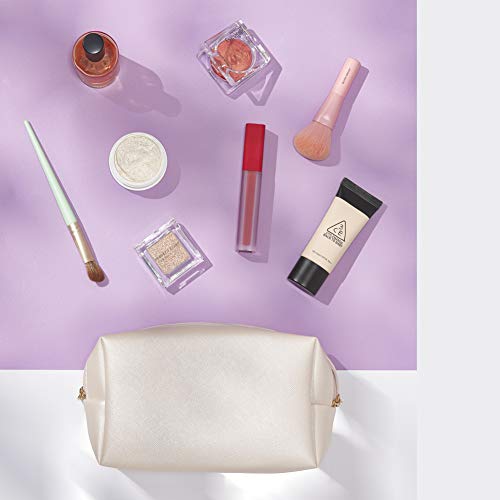 Sohynca PU Leather Cosmetic Bag for Women Minimalism Makeup Bag for Daily Use Portable Storage Purse Small Neat Cosmetic Pouch Water-resistant Toiletry Bag for Travel (Ivory White) - Image 4