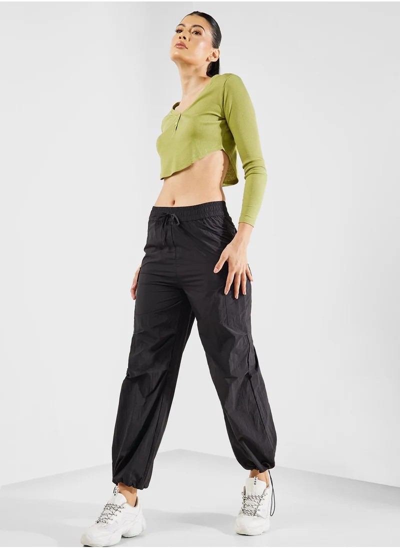 فورورد Cargo Style Wide Leg Parachute Pants