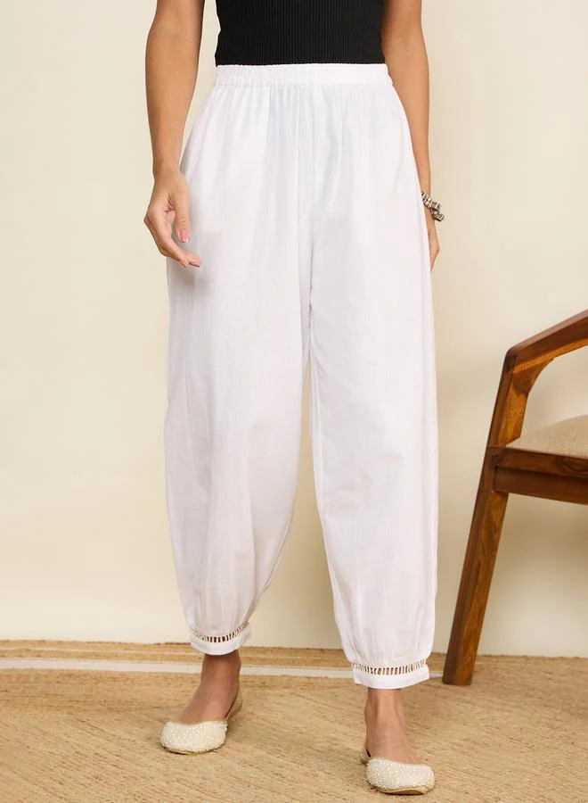 Winered Women White Cotton Wide Leg Pant