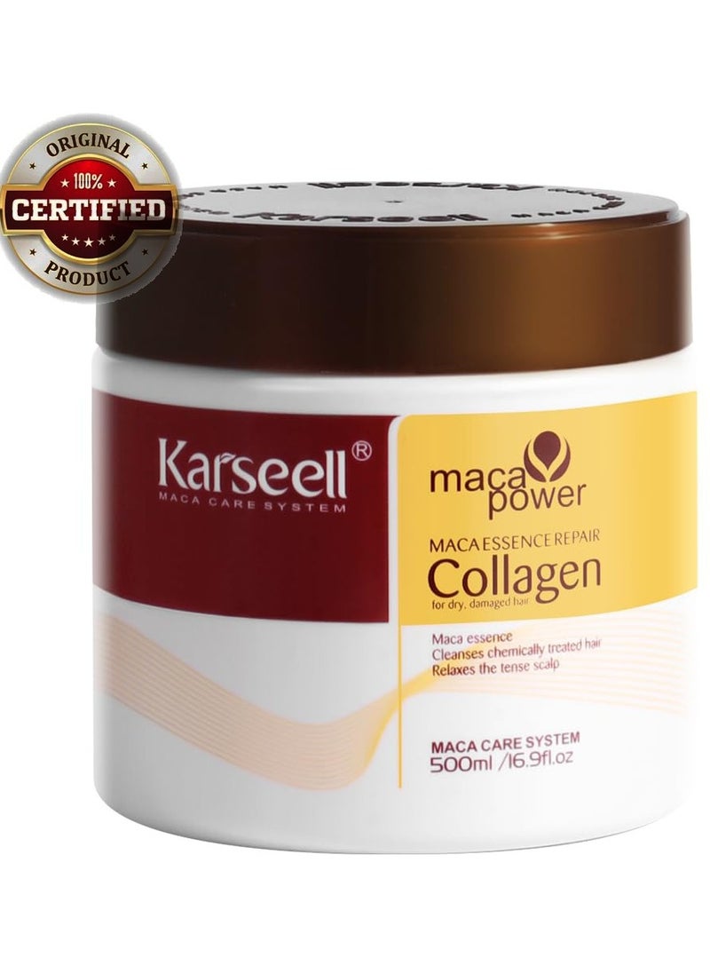 Karseell - Karseell Collagen Hair Treatment Deep Repair Conditioning Argan Oil Collagen Hair Mask Essence for Dry Damaged Hair All Hair Types 16.90 oz 500ml - Image 1