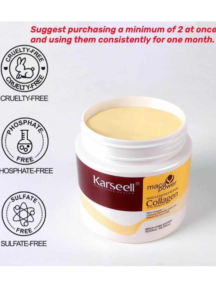 Karseell - Karseell Collagen Hair Treatment Deep Repair Conditioning Argan Oil Collagen Hair Mask Essence for Dry Damaged Hair All Hair Types 16.90 oz 500ml - Image 1
