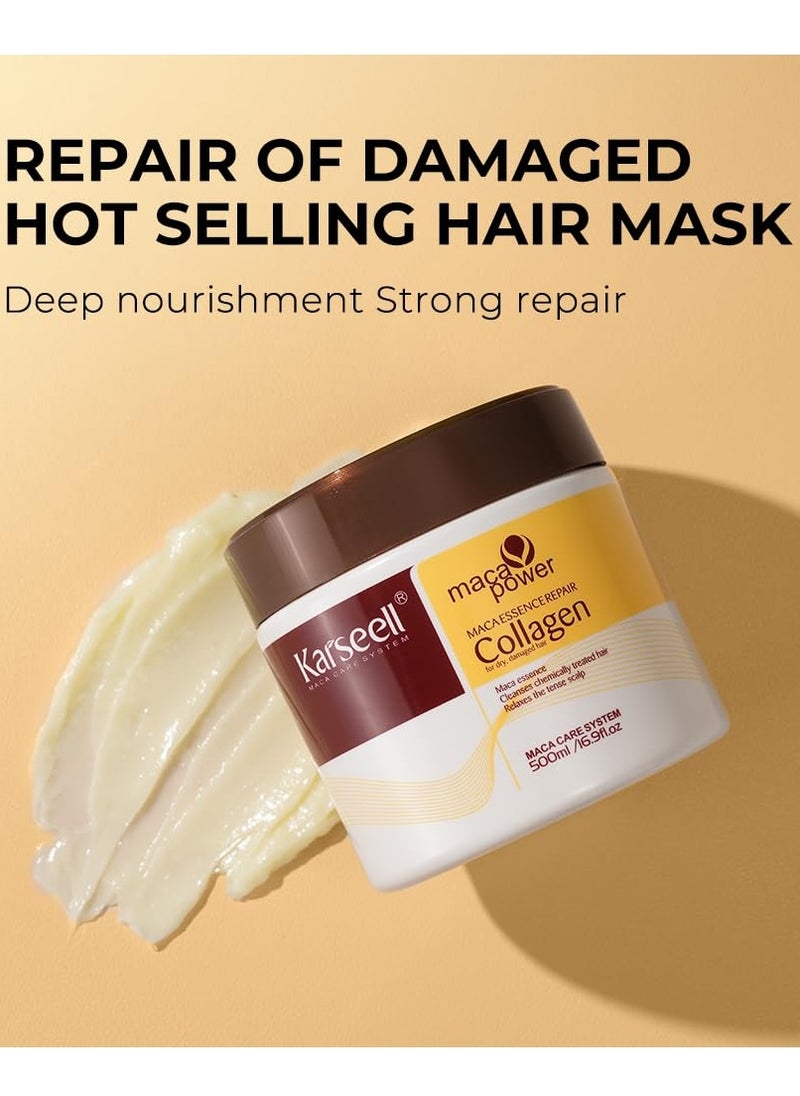 Karseell - Karseell Collagen Hair Treatment Deep Repair Conditioning Argan Oil Collagen Hair Mask Essence for Dry Damaged Hair All Hair Types 16.90 oz 500ml - Image 1