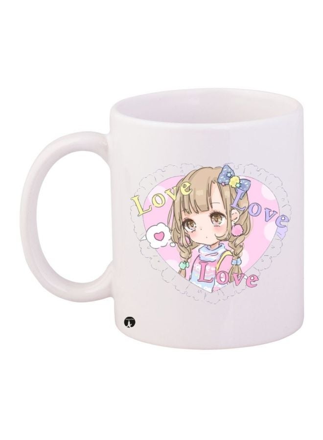 RYN Anime Girl Printed Coffee Mug White/Beige/Pink 11ounce