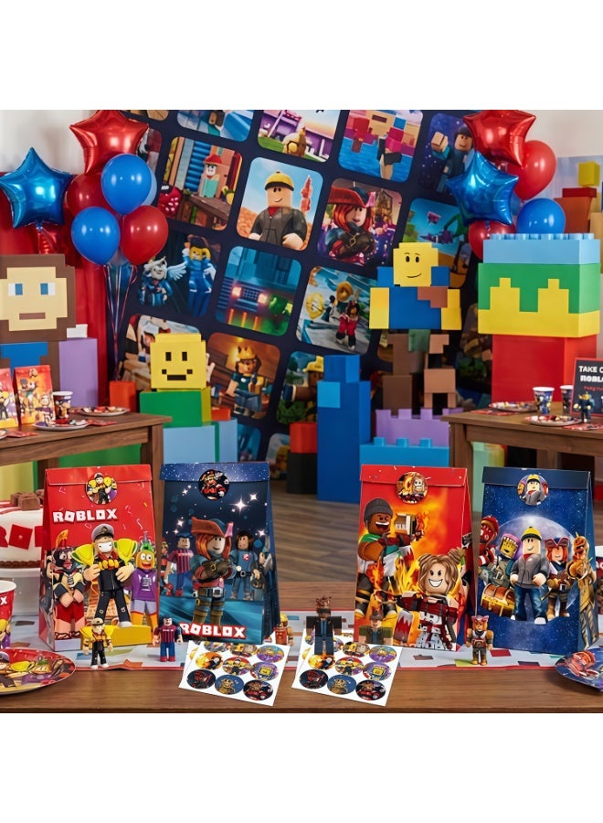 ROBLOX 30pcs Roblox Party Favor Bags with Stickers – 12 Blocky Candy Bags + 18 Round Stickers, 22×12cm Loot Bags for Roblox Birthday Party Supplies, Goodie Bags, Gaming Gift Bags for Kids - Image 4