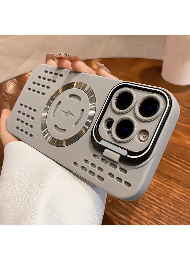 Temu Luxury Magnetic Wireless Charging Phone Case Compatible with iPhone 15 Pro Max with Lens Holder Breathable Shockproof Soft TPU Cover - Image 2