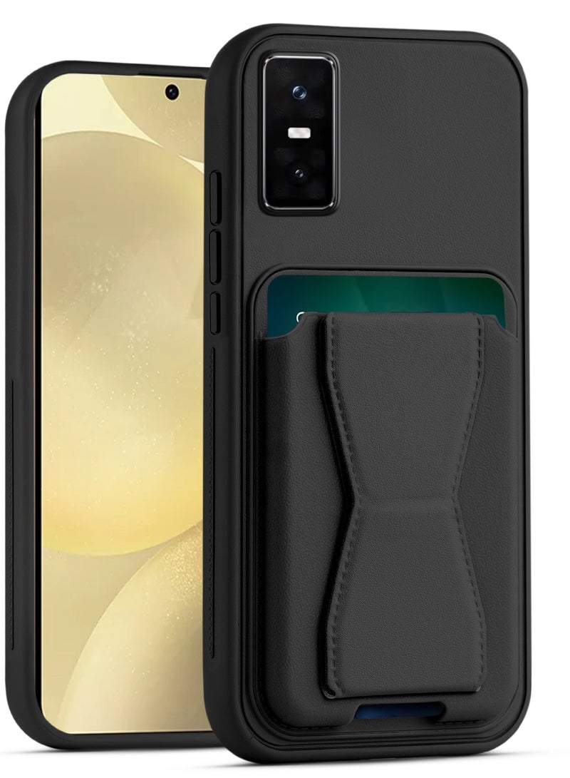 غطاء خلفي من الجلد مع محفظة بطاقات، جراب قابل للطي ومقاوم للصدمات متوافق مع هاتف Infinix GT30 Pro (أسود)