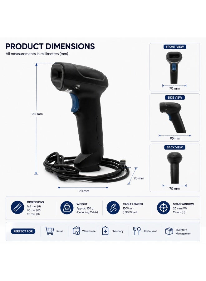 BASEET USB Wired Handheld Laser 2D Barcode Scanner with Fast Interface BAS-139 - Image 2