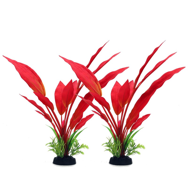 ALEGI Silk Aquarium Plants, 12 Inch Artificial Silk Plants Decorations for Fish Tank,Aquarium DÃ©cor Plastic Plants (Red, 2 Pack) - Image 1