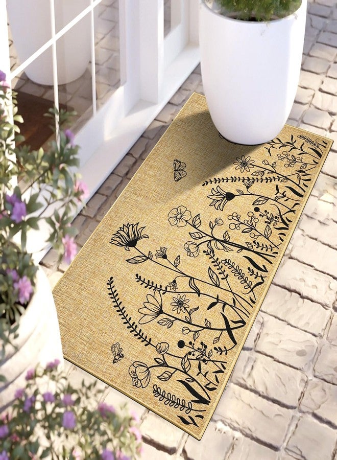 Kazova Wildflower Doormat Outdoor Indoor Welcome Entrance Doormat Front Back Door Black Floral Small Flower Door Mat Inside Outside Non-Slip Entryway Hallway Floor Mat Welcome Housewarming Gift Mat - Image 5
