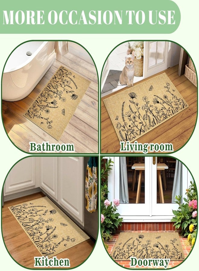 Kazova Wildflower Doormat Outdoor Indoor Welcome Entrance Doormat Front Back Door Black Floral Small Flower Door Mat Inside Outside Non-Slip Entryway Hallway Floor Mat Welcome Housewarming Gift Mat - Image 4