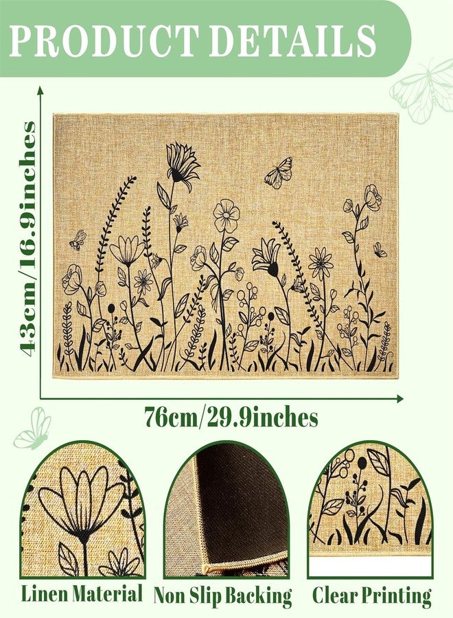Kazova Wildflower Doormat Outdoor Indoor Welcome Entrance Doormat Front Back Door Black Floral Small Flower Door Mat Inside Outside Non-Slip Entryway Hallway Floor Mat Welcome Housewarming Gift Mat - Image 3