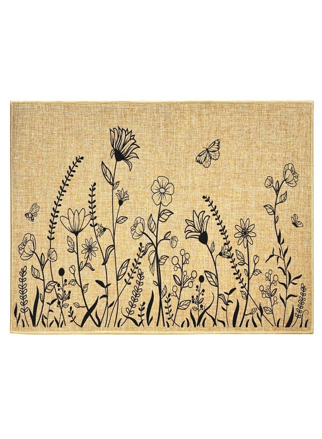 Kazova Wildflower Doormat Outdoor Indoor Welcome Entrance Doormat Front Back Door Black Floral Small Flower Door Mat Inside Outside Non-Slip Entryway Hallway Floor Mat Welcome Housewarming Gift Mat - Image 2