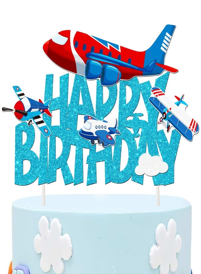 اوموني غطاء كعكة عيد ميلاد على شكل طائرة، ديكورات حفلات عيد ميلاد على شكل طائرة، اختيارات كعكة طائرة لامعة، ديكور كعكة طائرة للأطفال، حفلات أعياد الميلاد، لوازم حفلات استقبال المولود الجديد - Image 1