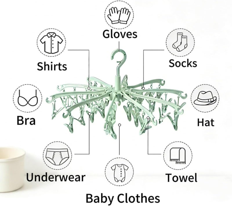 BONYCUST Foldable Drying Rack with 40 Clips for Drying Socks Lingerie Baby Clothes Drying Towels Rotatable Sock Drying Rack (Green) - Image 3
